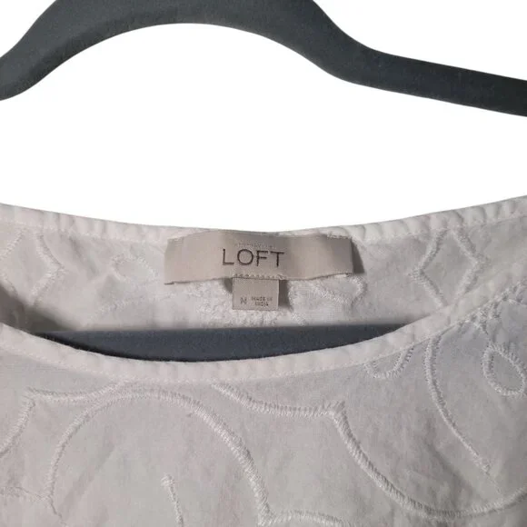 LOFT Whimsy Croquet Embroidered Floral Texture Scalloped Hemline Top - Picture 3 of 4